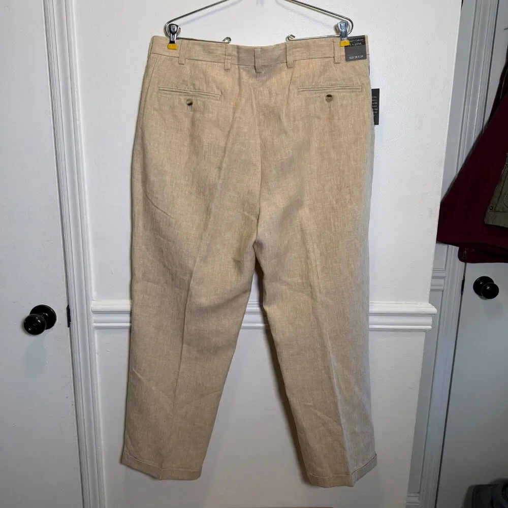 Jos A Bank Traveler Linen Dress Pants 38x29 Stone Pleated Classic Fit NWT